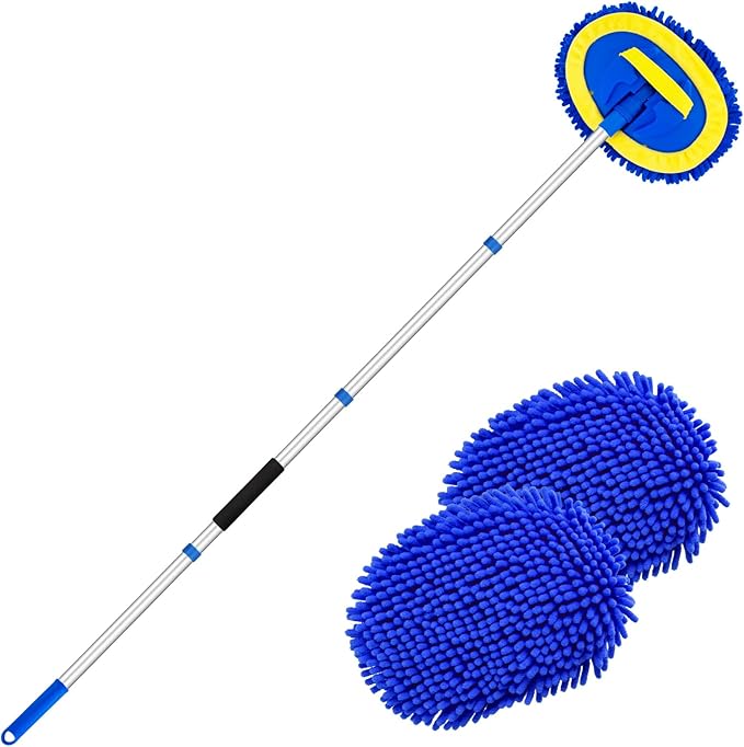 Ordenado 62" Car Wash Brush Kit Mitt Mop Sponge with Long Handle Chenille Microfiber Car Cleaning Brush Kit Supplies Car Washing Mop Kit Car Care Kit of Scratch-Free Replacement Head for Car RV Truck