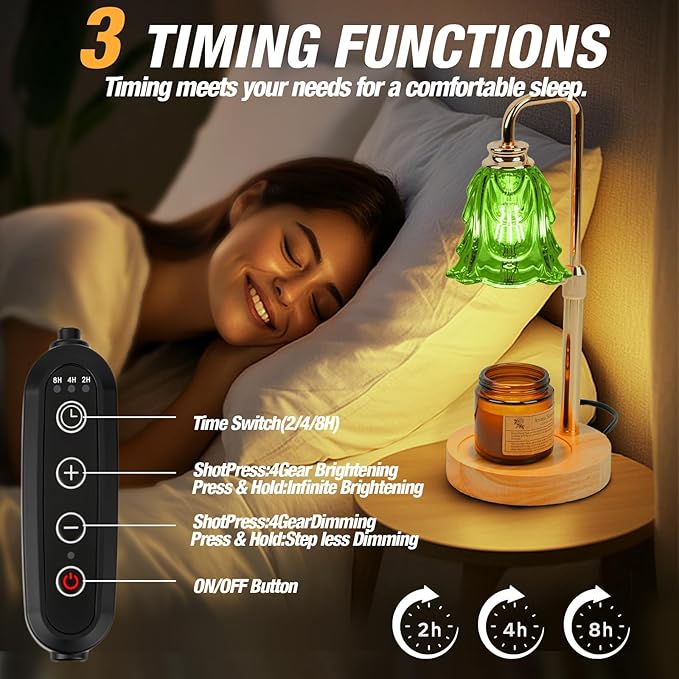 Candle Warmer Lamp with Timer and Dimmer, Electric Wax Warmers for Scented Candles with 5 Brightness Settings, Anti-Glare Lamp with Adjustable Height, Home Decor, Gift for Valentines, Birthday