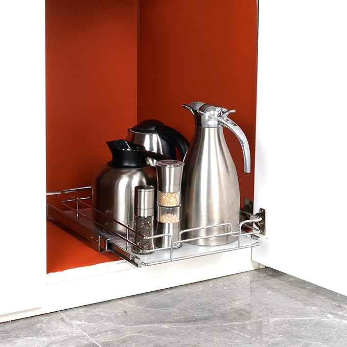 VEVOR 12.5"Wx16.5"Dx3.5"H Pull Out Cabinet Organizer, Heavy Duty Slide Out Pantry Shelves, Chrome-Plated Steel Roll Out Drawers Storage, for Home, Under Sink, 14"Wx17.5"Dx7"H Install Size for Cabinet