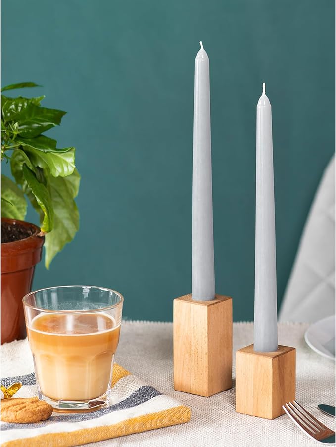 Candwax 12 inch Taper Candles Set of 12 - Dripless and Smokeless - Slow Burning Candle Sticks are Perfect As Thanksgiving Décor - Light Gray