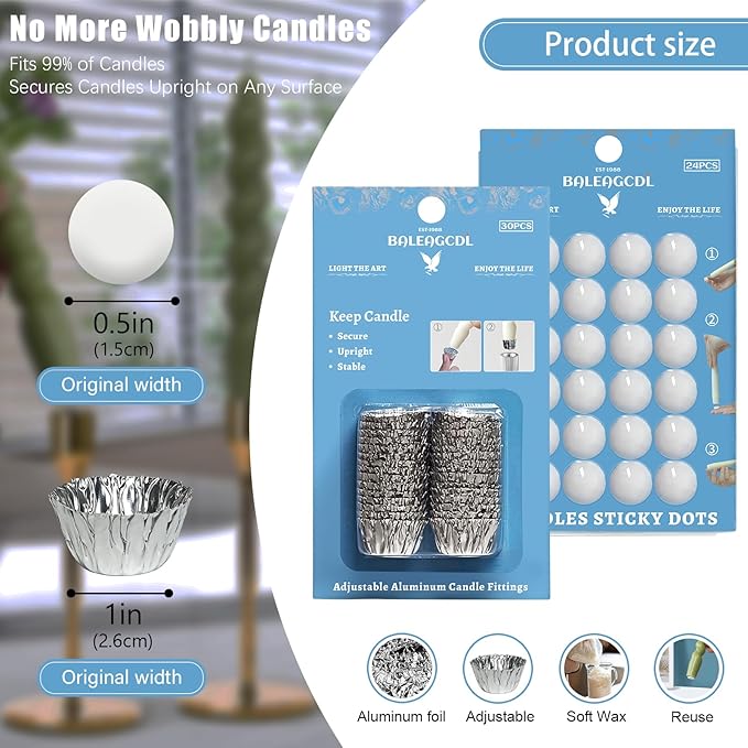 Taper Candles Sticky Dots - MANNYCOM White Candle Wax Dots & Tapered Candle Fittings Protective Candle Holder Liner for Upright 54x