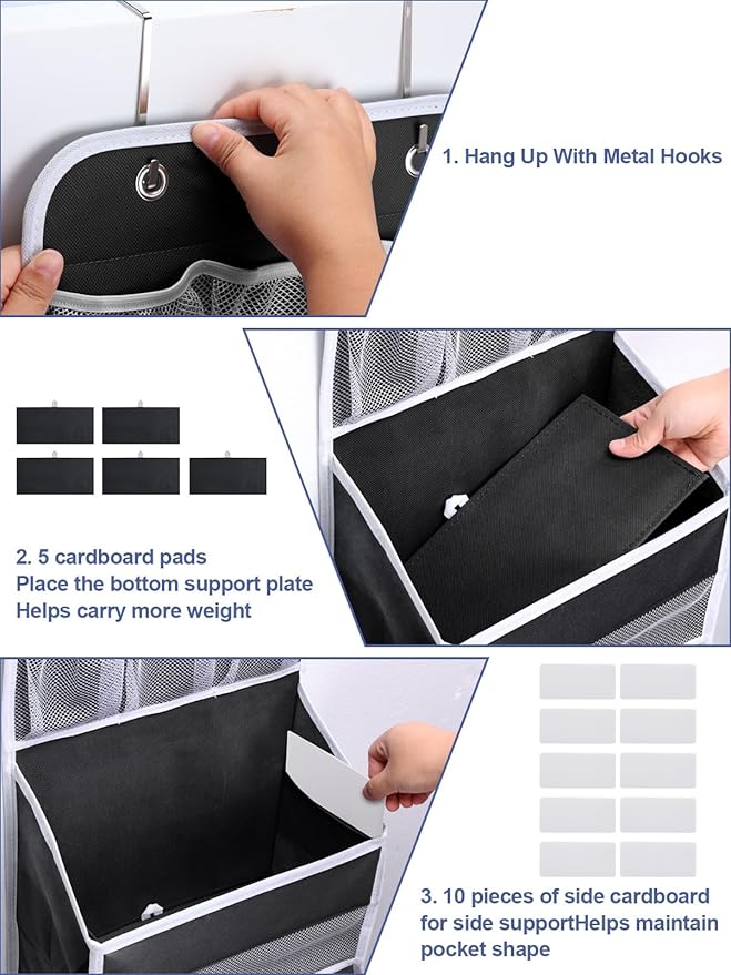 Over the Door Organizer Storage - 5 Tier Hanging Storage shelves Door Organizer with Pockets, Anti Tilt 44 lb Load Behind Door Organizer for Bedroom,Nursery,Bathroom,Kitchen,Dorm,Shoe - 1 Pack, Black