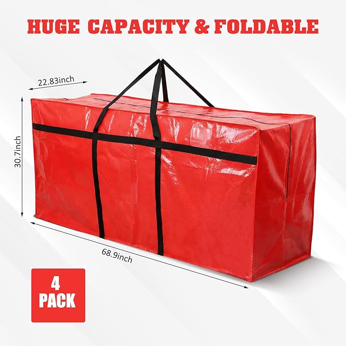 Windyun 4 Pack 195 Gallon Extra Large Moving Bags XXL Heavy Duty Storage Bag with Strong Zipper Handle Jumbo Big Tote Box Foldable for College Dorm Travel Clothes Duffle Blanket Pillow(Red)