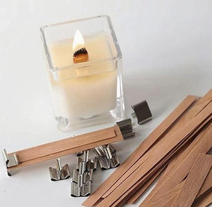 50 Pcs Wood Wicks for Candle Making - Smokeless Crackling Wooden Candle Wicks Kit with Stands & Labels Candle Wicks for Candle Making