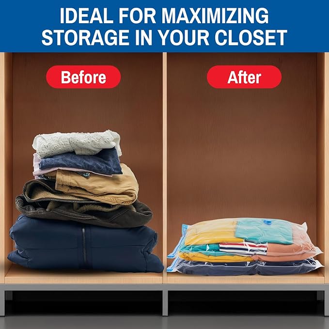 Spacesaver 16 Pack Roll Up Vacuum Storage Bags for Blankets & Clothes - Vacuum Sealed Compression Bags with Hand Pump - Space Saver Storage Bag for Bedding, Moving, Travel & Organization (8S & 8M)