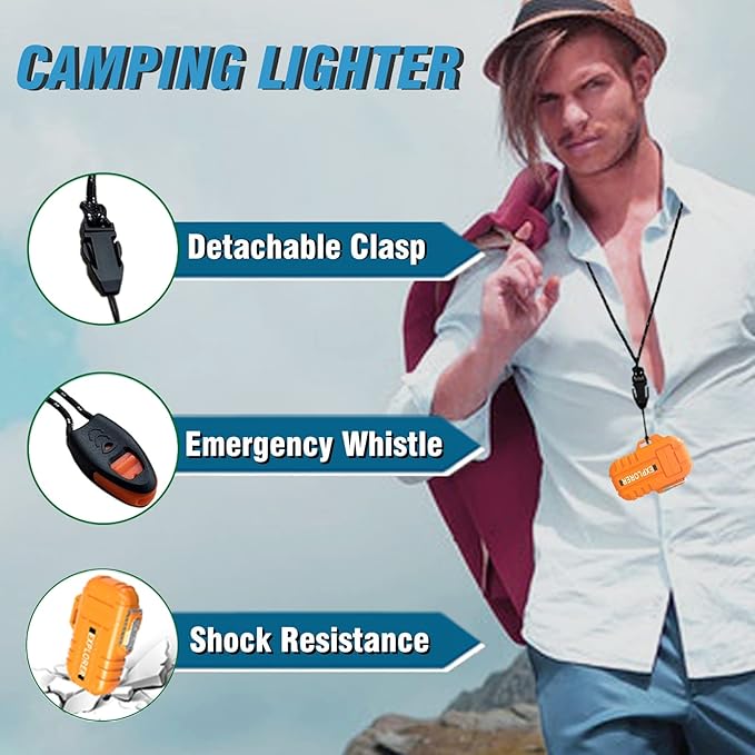 Torch 2 Pack Windproof Outdoor Gas Lighter - Adjustable Jet Flame, Fireplace, Fireworks, Grill, Camping, BBQ - Black+Orange (Without Butane)