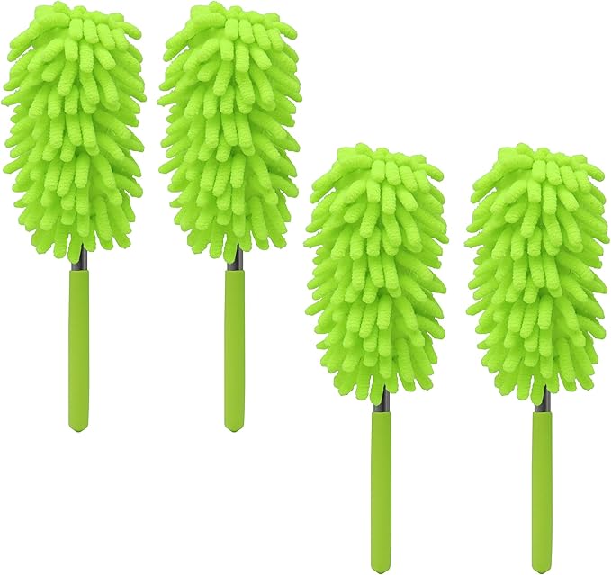 zdyCGTime Microfiber Delicate Duster, Comfortable Non Slip Handle, Detachable Washable Duster Head, Used to Clean Cars, Computers, Air Conditioners, Televisions and Other Products(4Pack/Green)