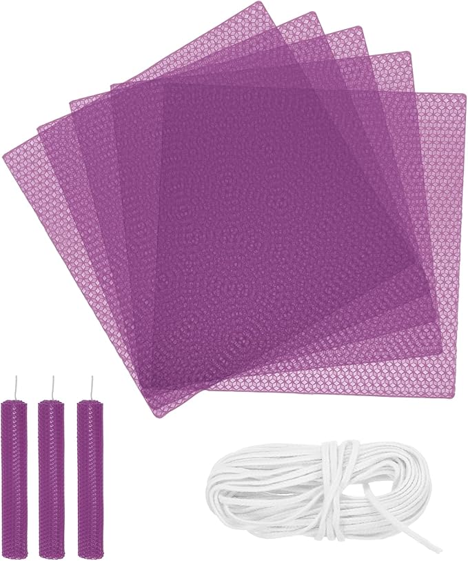 MECCANIXITY Beeswax Candle Making Kit,8x8 Inch 5pcs Purple Beeswax Candle Sheets with 1pcs Cotton Wick for DIY Craft Gift Making