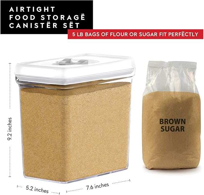 DWËLLZA KITCHEN Large Airtight Food Storage Containers with White Lids (3.8L, 0.8L) - Clear Plastic Bulk Food Pantry & Kitchen Storage Containers for Flour, Sugar 4 Pc BPA-Free, Keeps Fresh & Dry