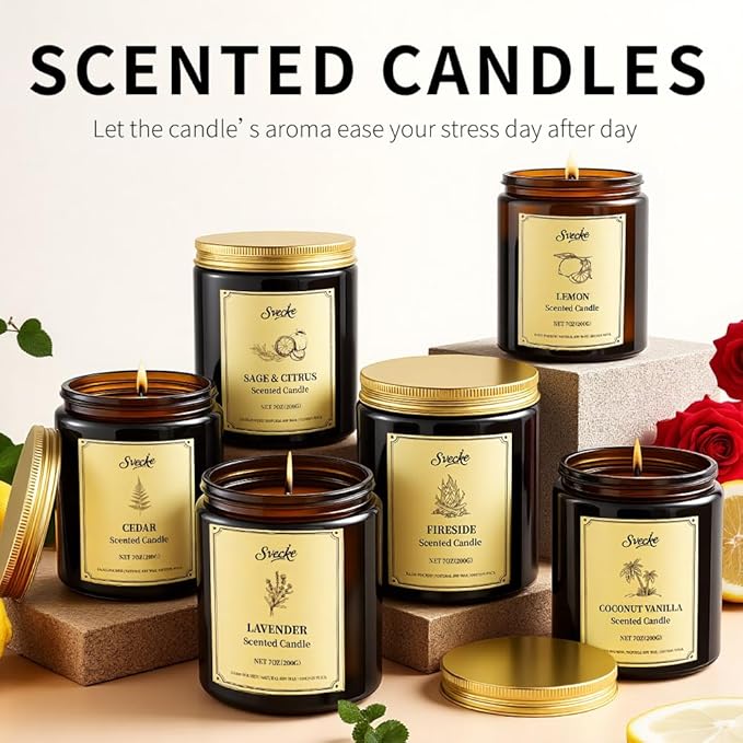 6 Pack 42oz Fall Scented Candles, Soy Wax Candles for Home, Aromatherapy Candle Gift Set for Women Men, Long Lasting Jar Candles, Ideal for Birthdays Holidays