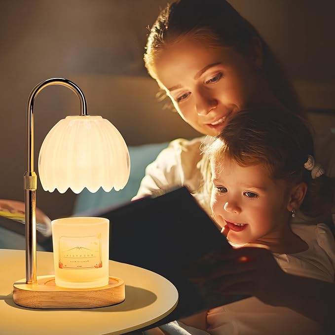 Candle Warmer Lamp with Timer Dimmer Adjustable Height, for New Home Decor,Valentine's Day, Birthday Gifts for Women,Wax Warmer Lamp for Jar Candles with 2 Bulbs(White)