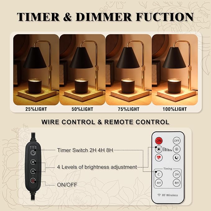 Candle Warmer Lamp with Timer - Wireless Remote Control, Gifts for Mom Grandma, Birthday Gifts, Mothers Days Gifts, House Warming Gifts New Home Decor, Black