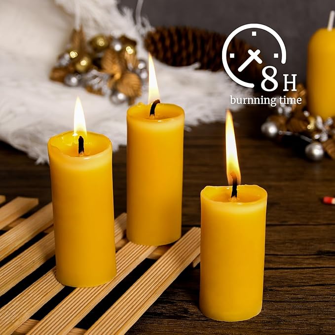 32Packs Natural Beeswax Pillar Candles-8 Hour Clean Burning,1.3 x 3.5 inch Small Unscented Candles，Smokeless Bees Wax Candles for Emergency,Home Decor,Wedding