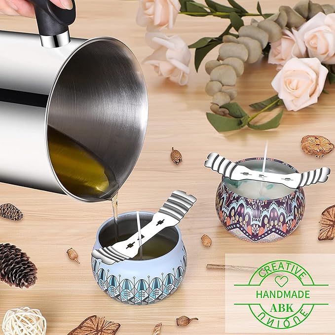 36pcs Metal Candle Wick Holders, 40pcs Candle Wick Stickers Upgraded Candle Wick Centering Devices, Silver Stainless Steel Candle Wick Holder for Candle Making