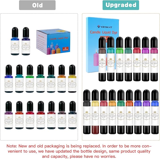 YRYM HT Candle Dye - 16 Popular Vibrant Colors Candle Making Liquid Oil-Based Dye for Wax - Safe and Natural (16 Bottle)