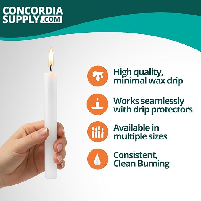 Concordia Supply Church Candles for Candle Light Service Vigil - 5.75" x 1/2" Bulk White Candles for Memorial, Congregational, Shabbat, Wedding, Communion, Baptism & Christmas Ceremonies - Box of 250