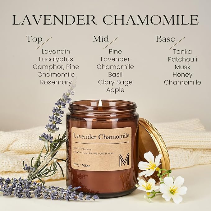 M&SENSE Lavender Chamomile Scented Christmas Candle Gift, Aromatherapy Candle Set for Women, Soy Wax Candles Home Scented, Long Lasting Amber Jar Candles Gift for Christmas, Thanksgiving