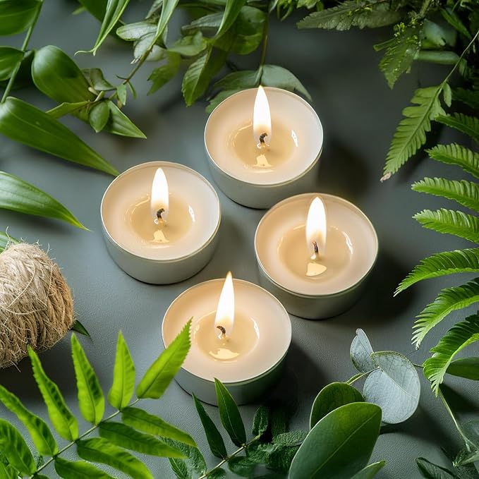 Unscented Tea Lights Candles 100 Pack,6 Hours Long Burning White Tea Candles Bulk,Non-Paraffin, Clean Burn, Smokeless, Palm Tealight Candles for Wedding,Centerpiece,Christmas Lights,Home Dceor