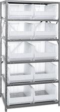 Quantum Storage Systems 2475-954CL Solid Heavy Duty 6 Shelves 10 Hulk Clear Bins 75" H x 36" W x 24" D