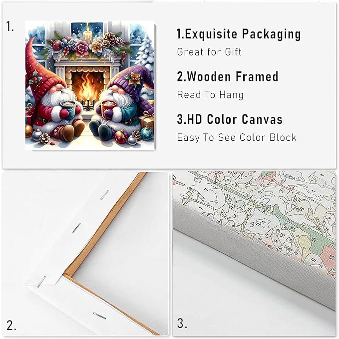 VIGEGU Christmas Paint by Numbers Kit for Adults with Framed,Gnome Paint by Number DIY Acrylic Adult Paint by Number Kits for Wall Decor 10x10in
