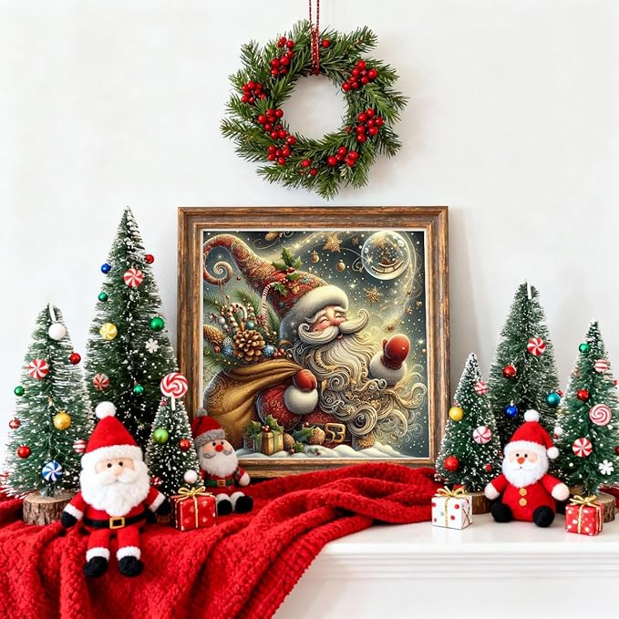 Christmas Santa Claus Diamond Art Painting Kits for Adults, Winter Diamond Painting Kits for Adults Beginners, 5D DIY Full Drill Diamond Dot Gem Art Kits for Adult, Home Wall Decor 13.7x13.7 In