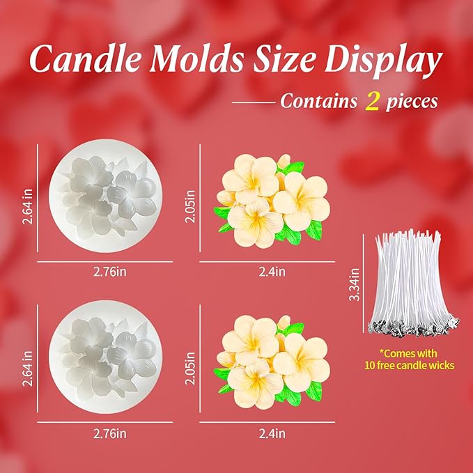 MGLIFEUL 2Pcs Frangipani Flower Candle Wax molds Silicone Shapes for Wax Candles Making Valentine Flower Silicone Large Candle Wax Making molds for Candles moldes de silicona Flores para velas
