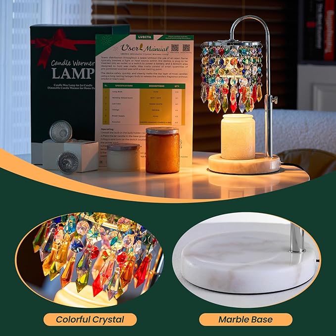 Candle Warmer Lamp with Timer Dimmer and 3 Bulbs, Lamp Candle Warmer with Marble Base,Wax Melt Warmer for Jar Candles, Birthday Gifts for Women Mom, House Warming Gifts New Home Decor (multicolor)