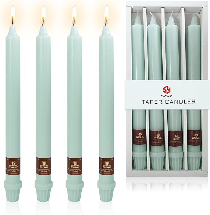 Grey Blue Candlesticks 10 Inch Handmade Dripless Taper Candles Unscented Colored Candle Set, Pack of 4 - Up to 8 Hours Burn