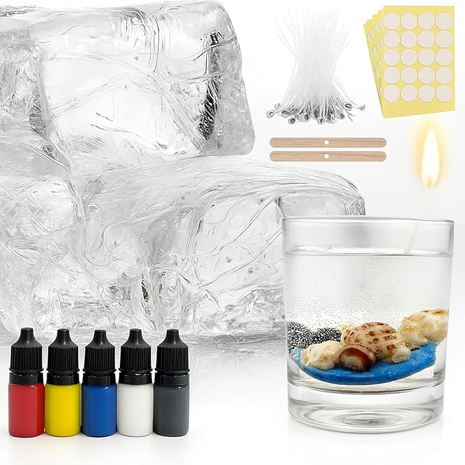 2.2 lb Clear Gel Wax for Candle Making, Colored Gel Wax High Density Jelly Candle with 5 Color Dye, Wick and Stickers Kit for DIY Candles Making