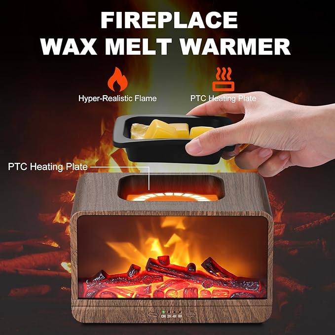 Flame Fireplace Wax Melt Warmer,Scentsy Wax Warmer with Timer, Electric Wax Warmer for Scented Wax with PTC Heating Plate, Wax Burner for Women Gifts & Home Decor(Walnut)