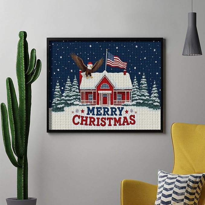 AIVKIEJK Diamond Painting Kits for Adults - American Red House, Snowflakes, Merry Christmas Painting DIY 5D Full Drill Diamond Dots Paintings with Diamonds Gem Art and Crafts Home Decor 16"x20"