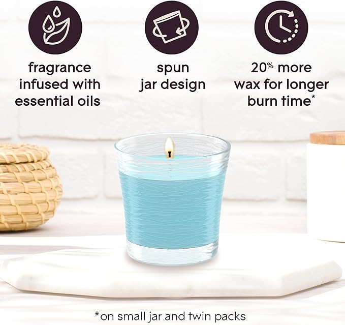 Glade 1-Wick Scented Candle Jar, Aqua Waves, Air Freshener Infused with Essential Oils, 4.08 Oz, 2 Count