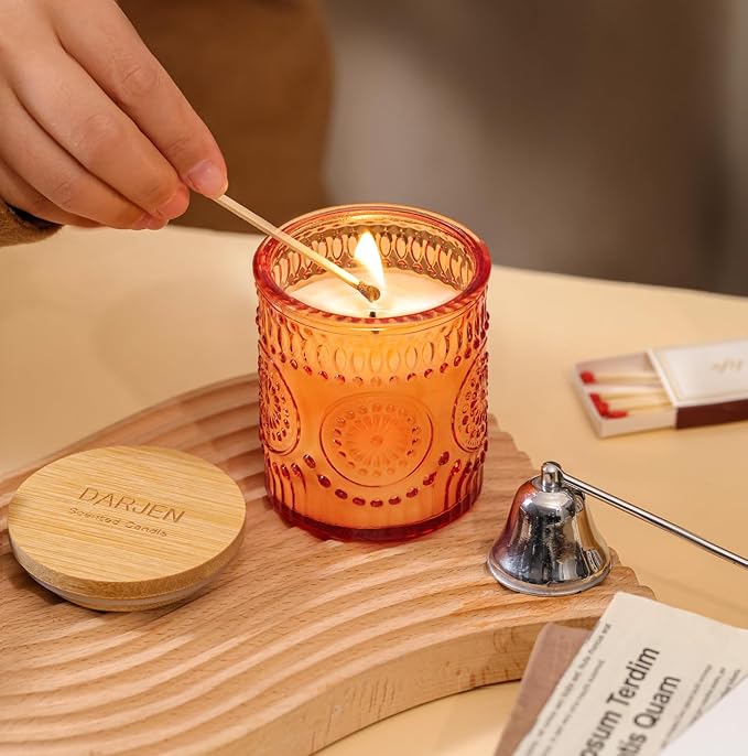 DARJEN Pumpkin Candles for Home- 5.3oz 35H Natural Soy Wax Aromatherapy Jar Candle with Strong Scent, Decorative Aesthetic Candles for Entryway, Living Room, Fall Obsession, Luxury Gift