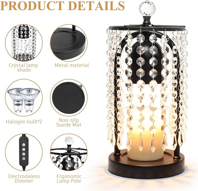 Candle Warmer Lamp with Timer and Dimmer - Electric Candle Warmer ,Crystal Candle Lamp for Bedroom Decor, Flameless Scented Candle Light Warmer,House Warming Gifts New Home, Christmas Gifts for Women