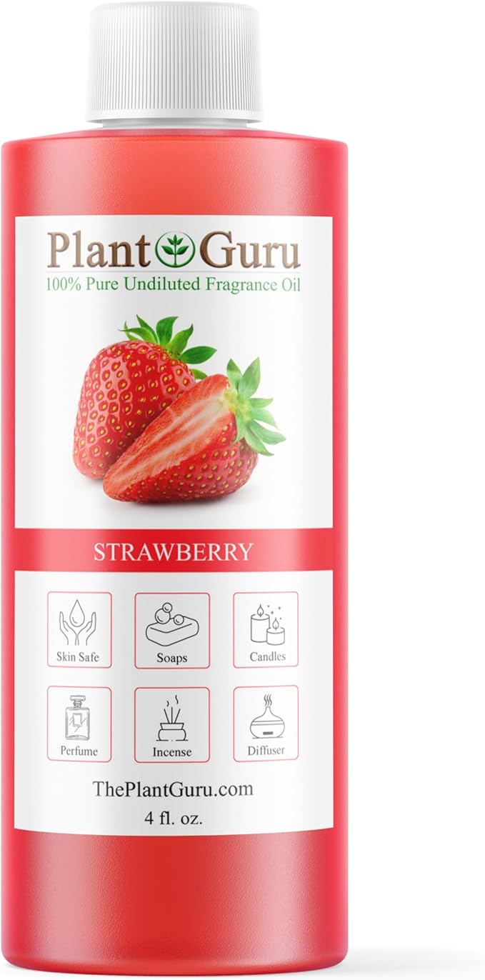 Strawberry Fragrance Oil 4 fl. oz. Scented Oil for DIY Soap Making, Candles, Bath Bombs, Body Butters. Used in Aromatherapy Diffusers, Burners and Warmers. Great Addition to Lotions and Creams.