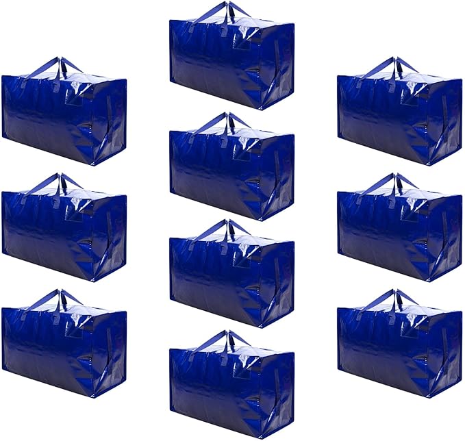 VENO 10 Pack Extra Large Heavy Duty Moving Bags with Wide Opening & Reinforced Handles, Reusable Storage Tote Bags with Strong Zippers for Clothes, College Dorm Essentials & Moving Supplies