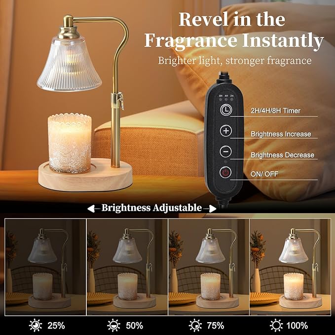 Dialan's Candle Warmer Lamp with Timer - Electric Candle Warmer Lamp with Height Adjustment and Dimmer for Warming Scented Wax, Home Décor and House Warming Birthday Gifts for Women Mom