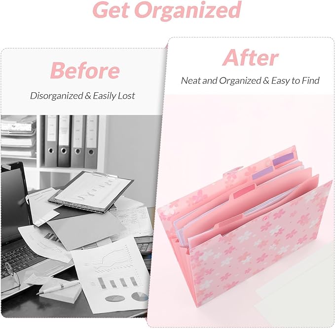 SKYDUE Pink Expanding File Folder with 5 Pockets, Cute Accordion File Organizer, Portable Receipt Paper Documents Organizer, Letter Size Filing Folder School Office Supplies