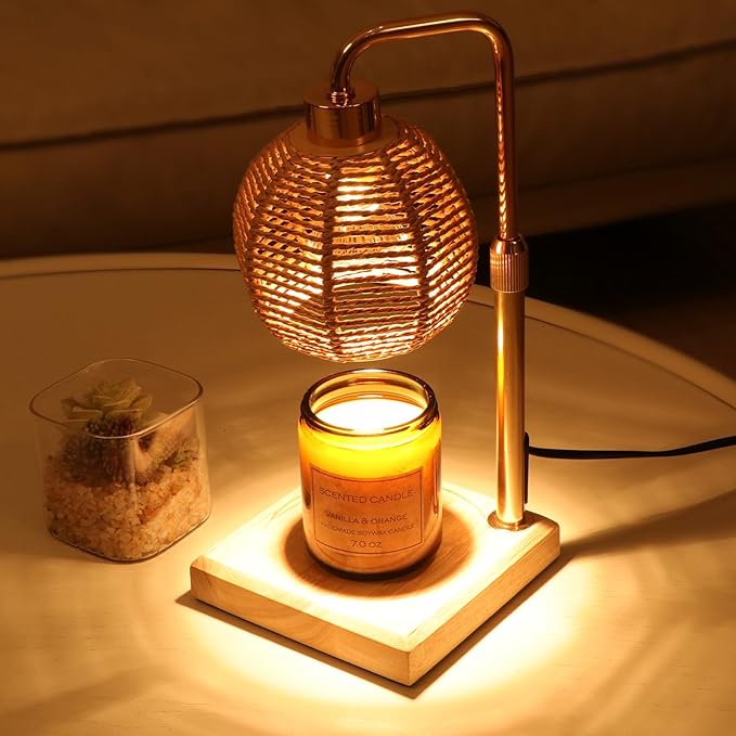 Candle Warmer Lamp with Timer Dimmable, Natural Weaving Boho Electric Candle Lamp, Wax Warmer Lamp for Mothers Day Gifts for Mom, House Warming Gifts New Home Decor