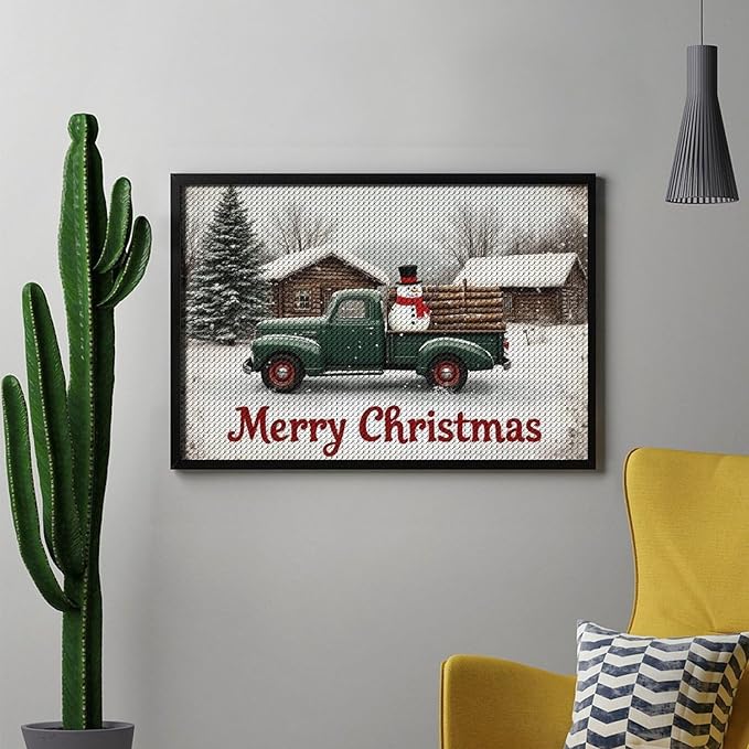 AIVKIEJK Diamond Painting Kits for Adults - Christmas Truck with Snowman & Cabin Winter Painting DIY 5D Full Drill Diamond Dots Paintings with Diamonds Gem Art and Crafts Home Decor 8"x12"