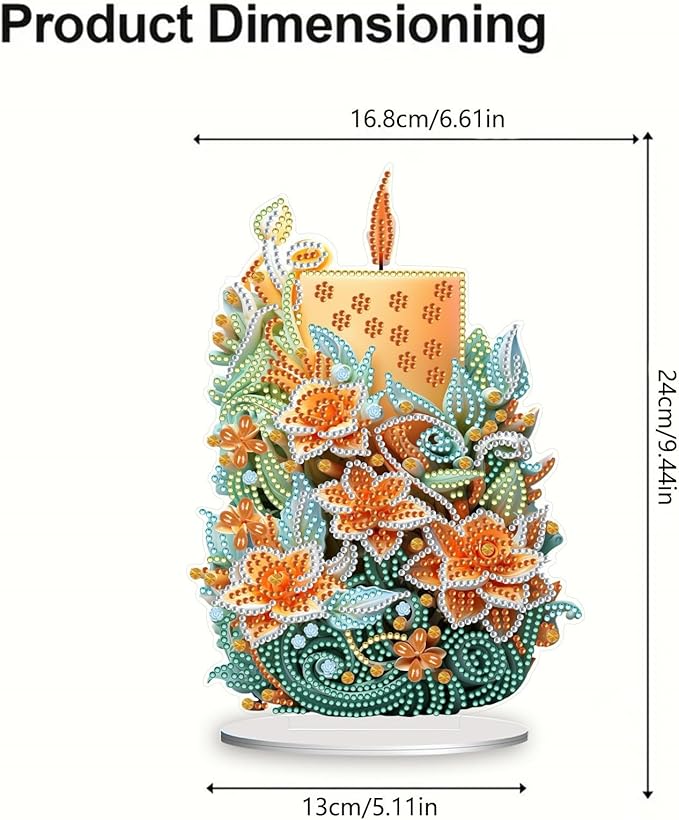 5D Diamond Art Candle Ornaments Kits, DIY Christmas Flower Candle Diamond Art Painting Desktop Ornament, Special Shaped Crystal Diamond Art Painting Tabletop Home Office Decor-04-Flower Candle