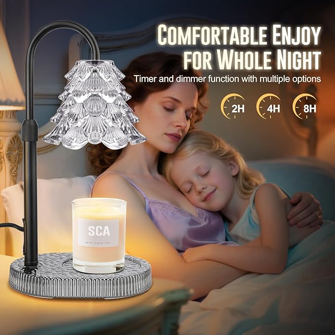 Christmas Tree Shape Candle Warmer Lamp with Timer Dimmable Adjustable Height Wax Warmer Lamp for Jar Candles With 2 Bulbs, Birthday Gifts for Women Mom, House Warming Gifts New Home Deco - Grey