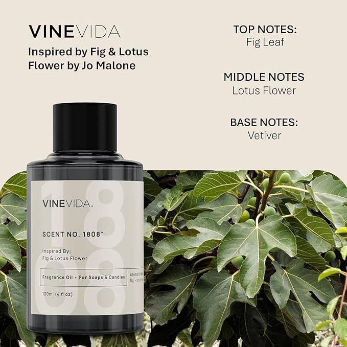 VINEVIDA [120mL] Fig & Lotus Flower Fragrance Oil for Candle Making - Natural Candle Oil Scents - Soap Making Essential Oil - Made in USA