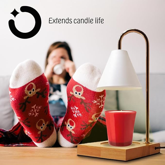 NOCTILICUA Electric Candle Warmer Lamp, Dimmer, Timer, Wooden Base with Black Stand, Black Shade, gift for Mother's Day, birthday, Christmas, Thanksgiving, Room Decor, Scented Wax Jar Candle Warmer