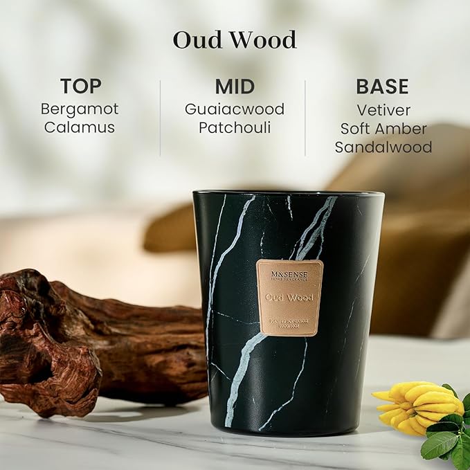 M&SENSE Extra Large Candle OudWood Intense Scented Candle,3 Wick Highly Scented XL Jar Candle,35oz 150H,Candles Gift for Women and Men