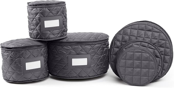 Covermates Keepsakes Dish Storage Set – Padded China & Dinnerware Storage Cases with Dividers, Cup & Stemware Storage, Quilted Polyester Protection, ID Window, Slate