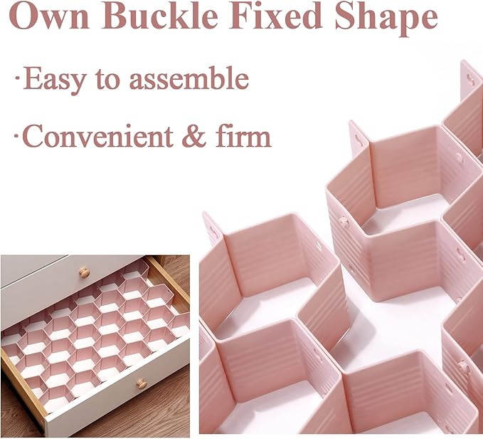 Drawer Splitter 16-piece Set Adjustable Honeycomb Organizer Tie Sock Organizer Underwear Panties Cosmetic Sorter (Pink)