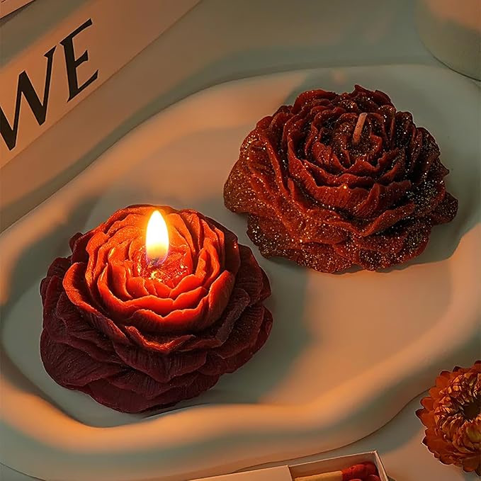 MGLIFEUL 9Pcs Rose Flower Tulip Peony Heart Candle Soap Wax Mold Valentine Day Silicone for Small Butter Candles Chocolate Making Molds Silicones Shapes Moldes De Rosas Silicona para Velas