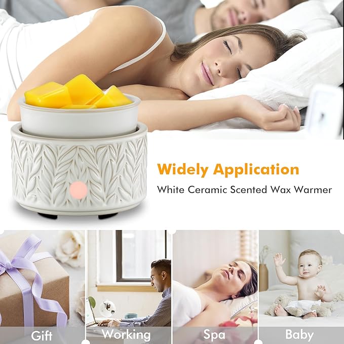 EQUSUPRO Wax Melt Warmer for Scented Wax -4-in-1 Electric Ceramic Candle Wax Warmer Fragrance Wax Burner Melter for Home Office Bedroom Gift & Decor (Kiln-Change White)