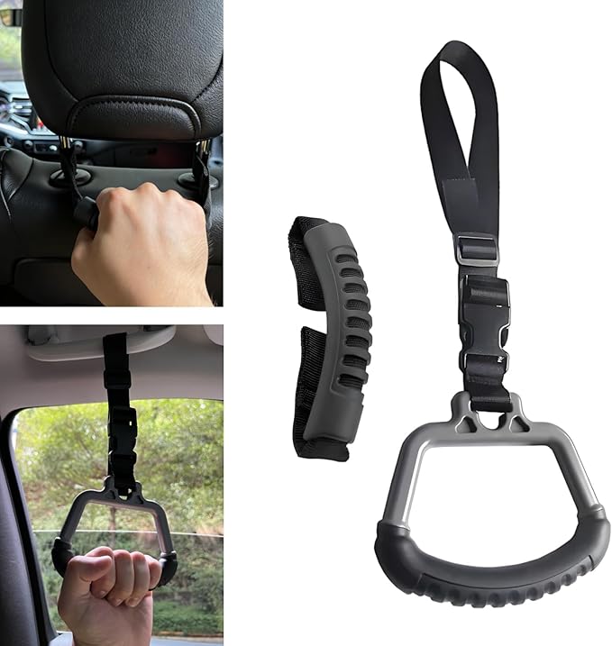 2-in-1 Car Assist Handle Kit | Mobility Aids for Getting Out of Car，Adjustable Overhead & Backseat Assist Bar with Soft Rubber Grip for Added Support Entering and Exiting Vehicle(2, Black)